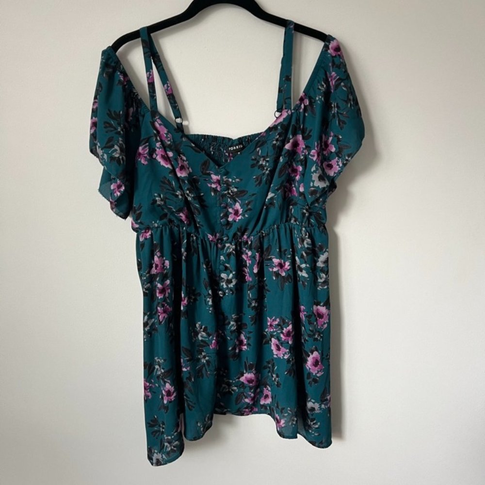 Torrid Teal Floral Cold Shoulder Dress Women's Plus Size 0